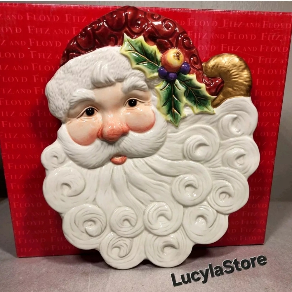 Essential FF Fitz & Floyd FF 9" Santa Face Christmas Canape Serving Plate in Box